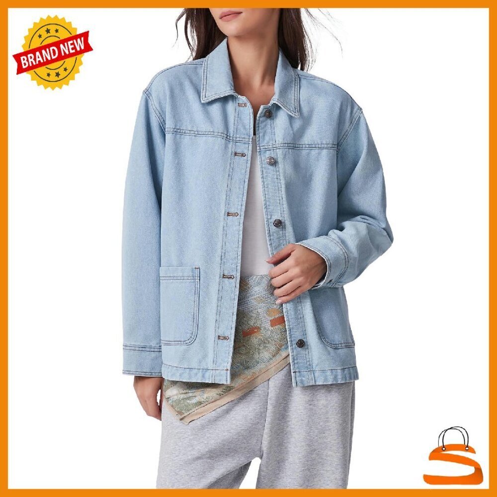 Oversized Denim Jacket Shacket Button Down Long Sleeve Women's Coat